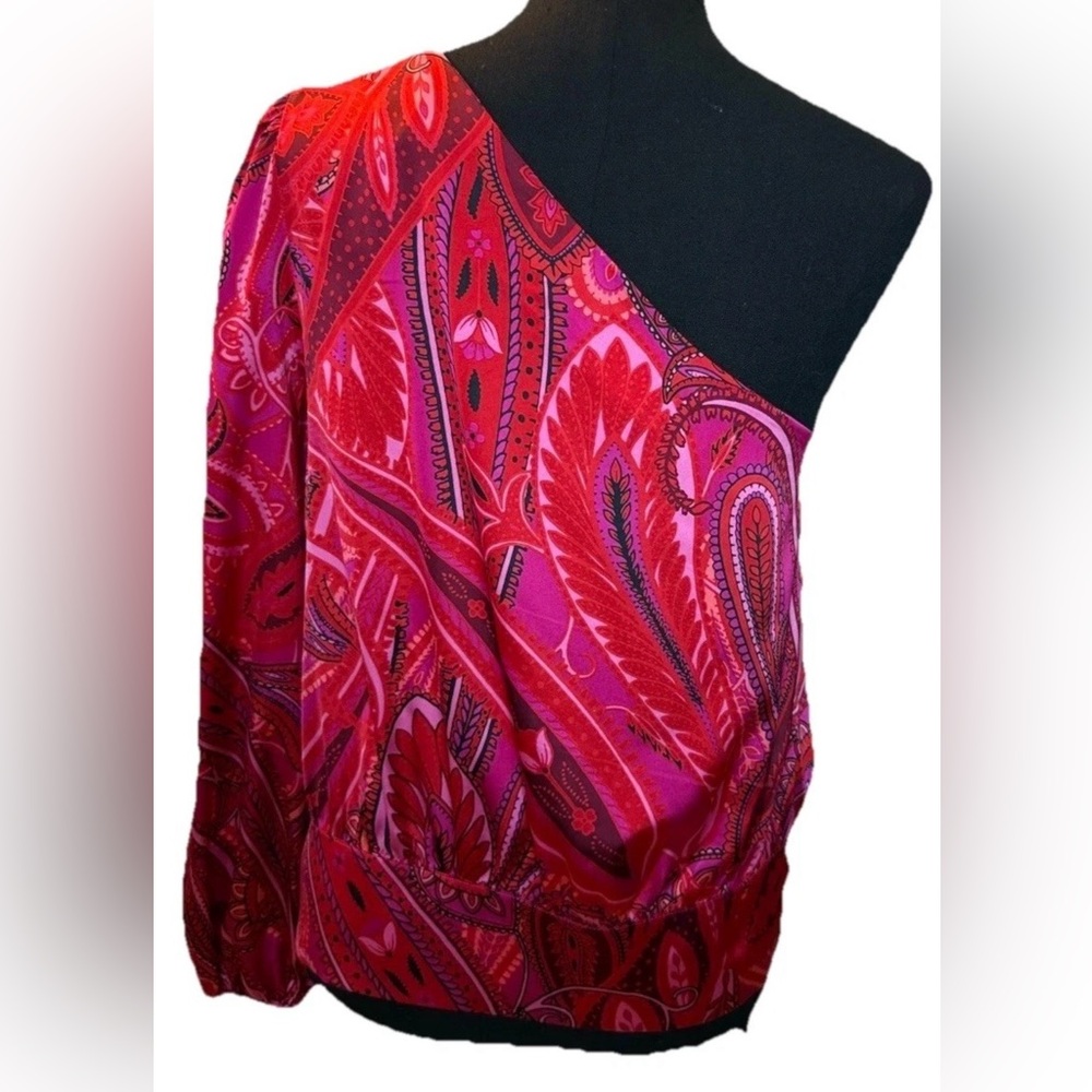 I.N.C. Women’s Multicolor Blouse, One Sleeve, Bare Shoulder, Size Small, NWT - Picture 3 of 13